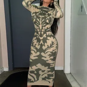 Backless Long Sleeve Bodycon Maxi Dress