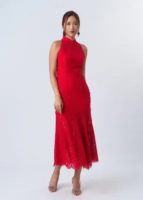 Cardinal Halter Mermaid Qipao (Red) - RTW