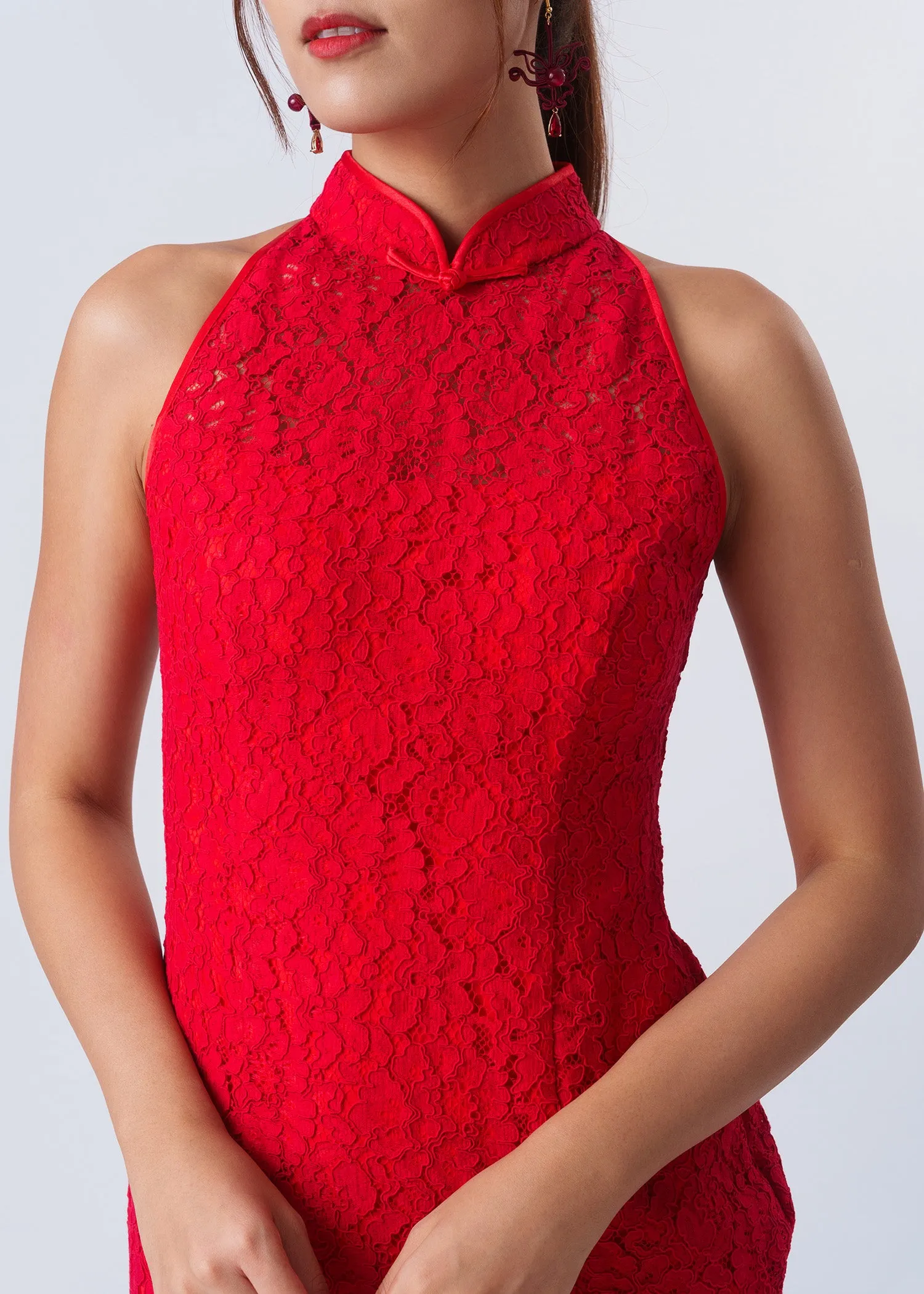 Cardinal Halter Mermaid Qipao (Red) - RTW
