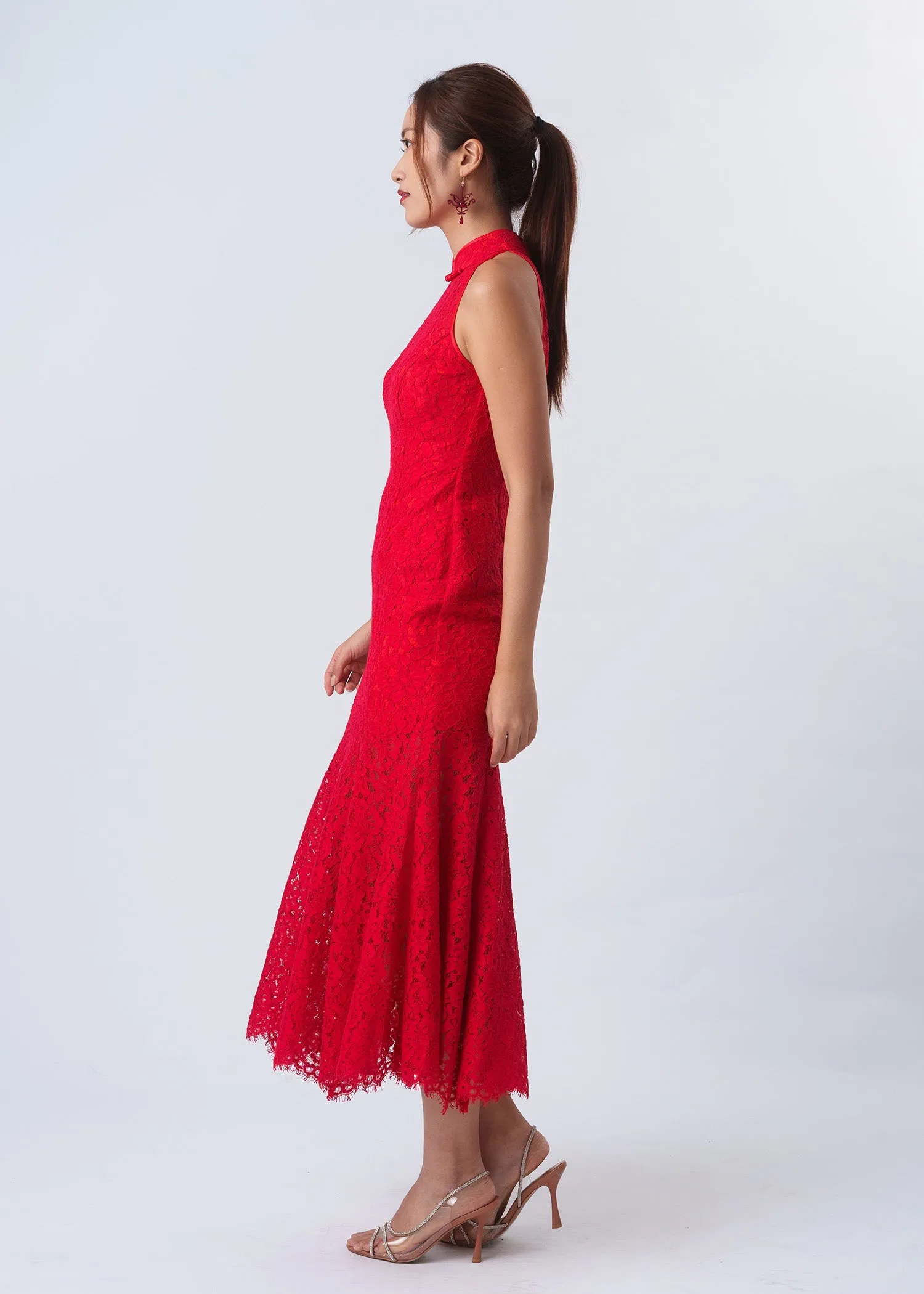 Cardinal Halter Mermaid Qipao (Red) - RTW