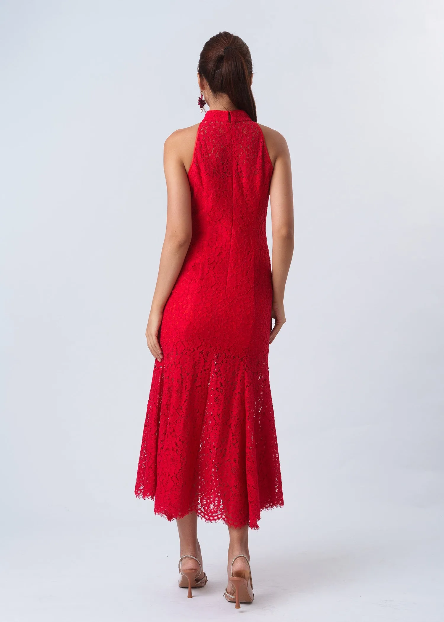 Cardinal Halter Mermaid Qipao (Red) - RTW