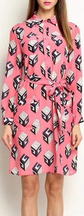 GG Pink Wallpaper Print Silk Shirt-Dress