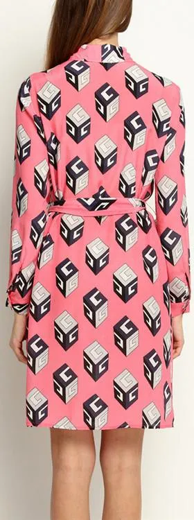 GG Pink Wallpaper Print Silk Shirt-Dress