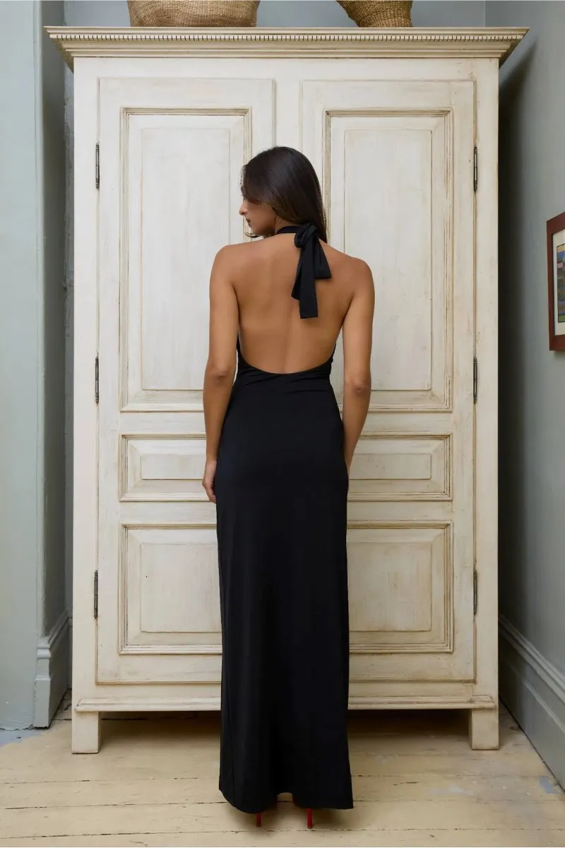 HALTER MAXI DRESS-BLACK
