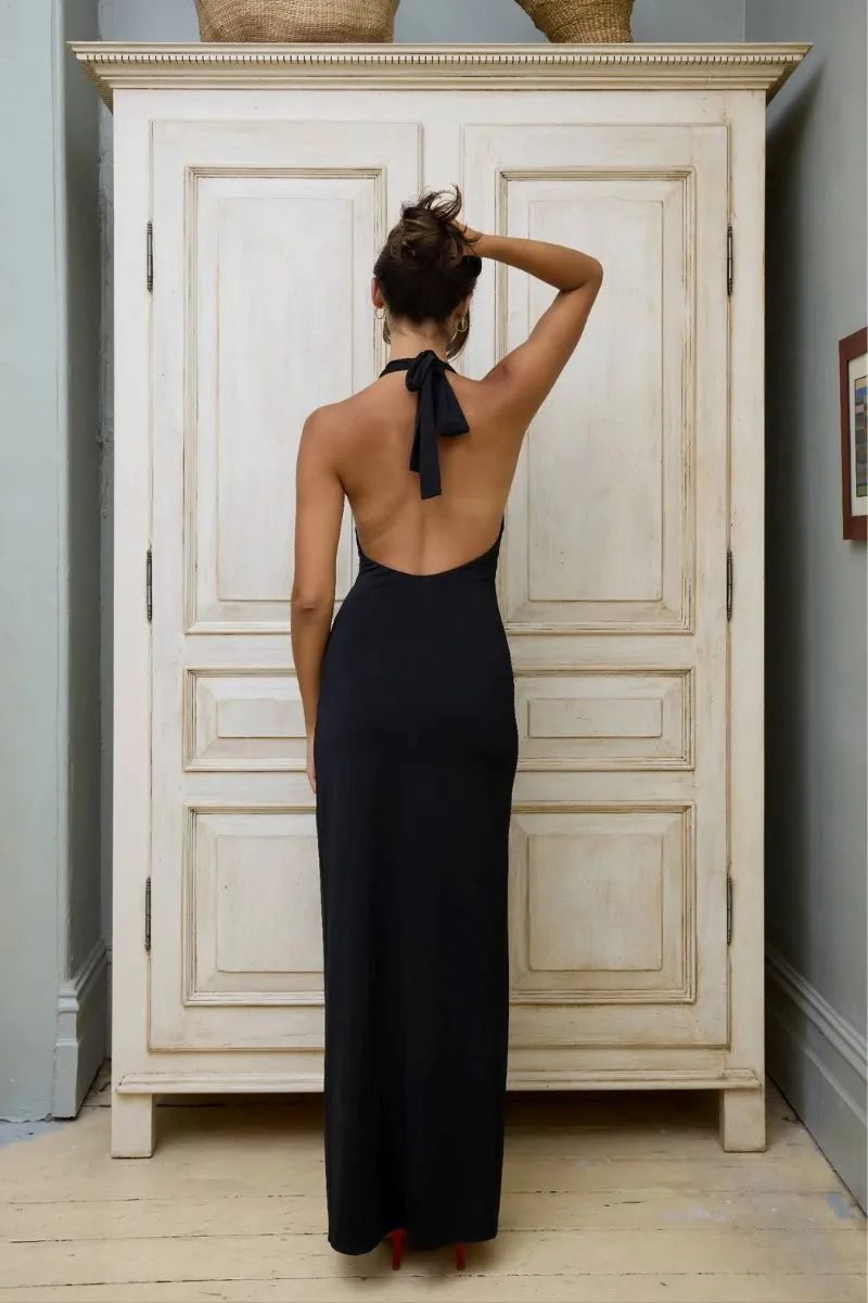 HALTER MAXI DRESS-BLACK
