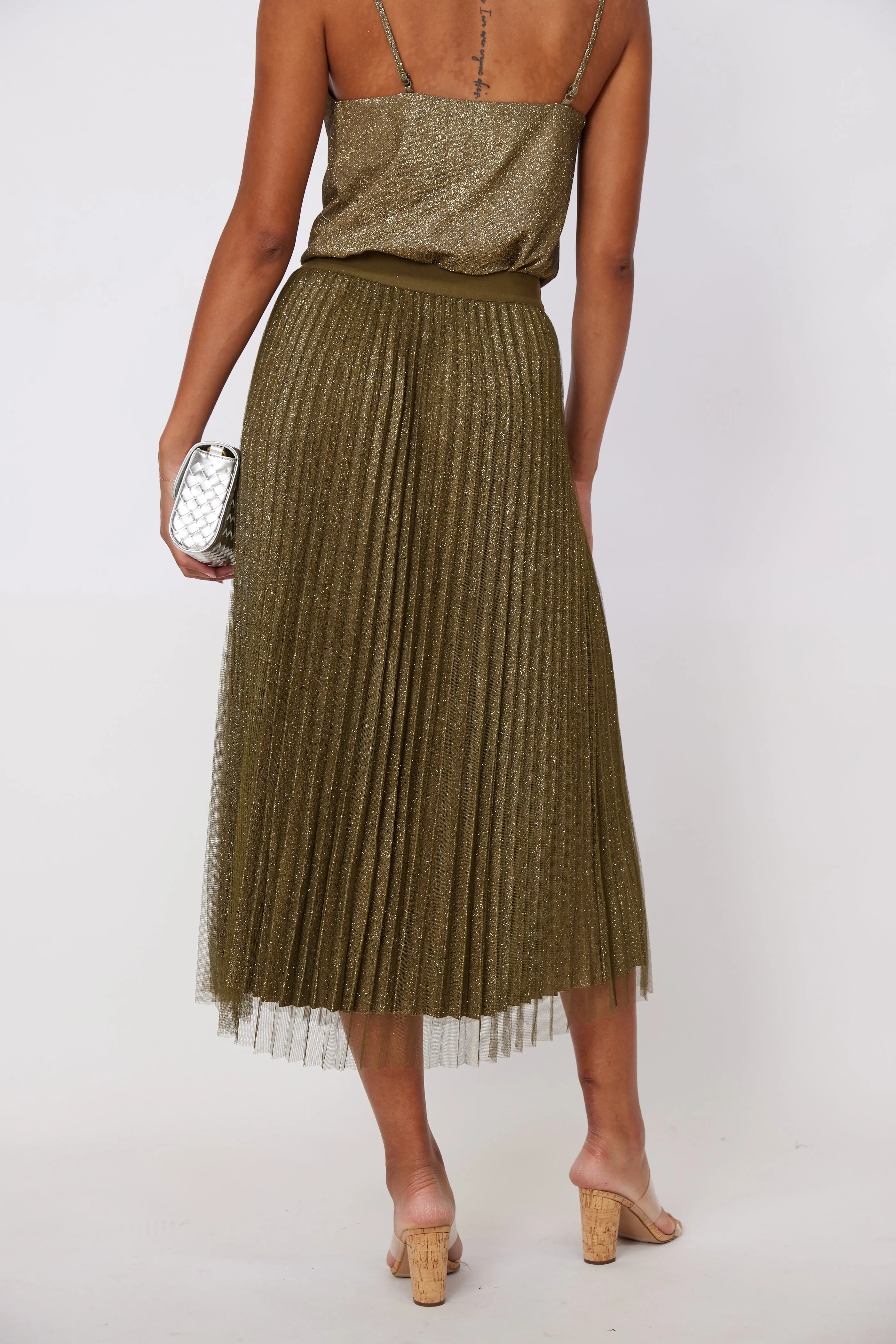 Hogan Pleated Mesh Midi Skirt