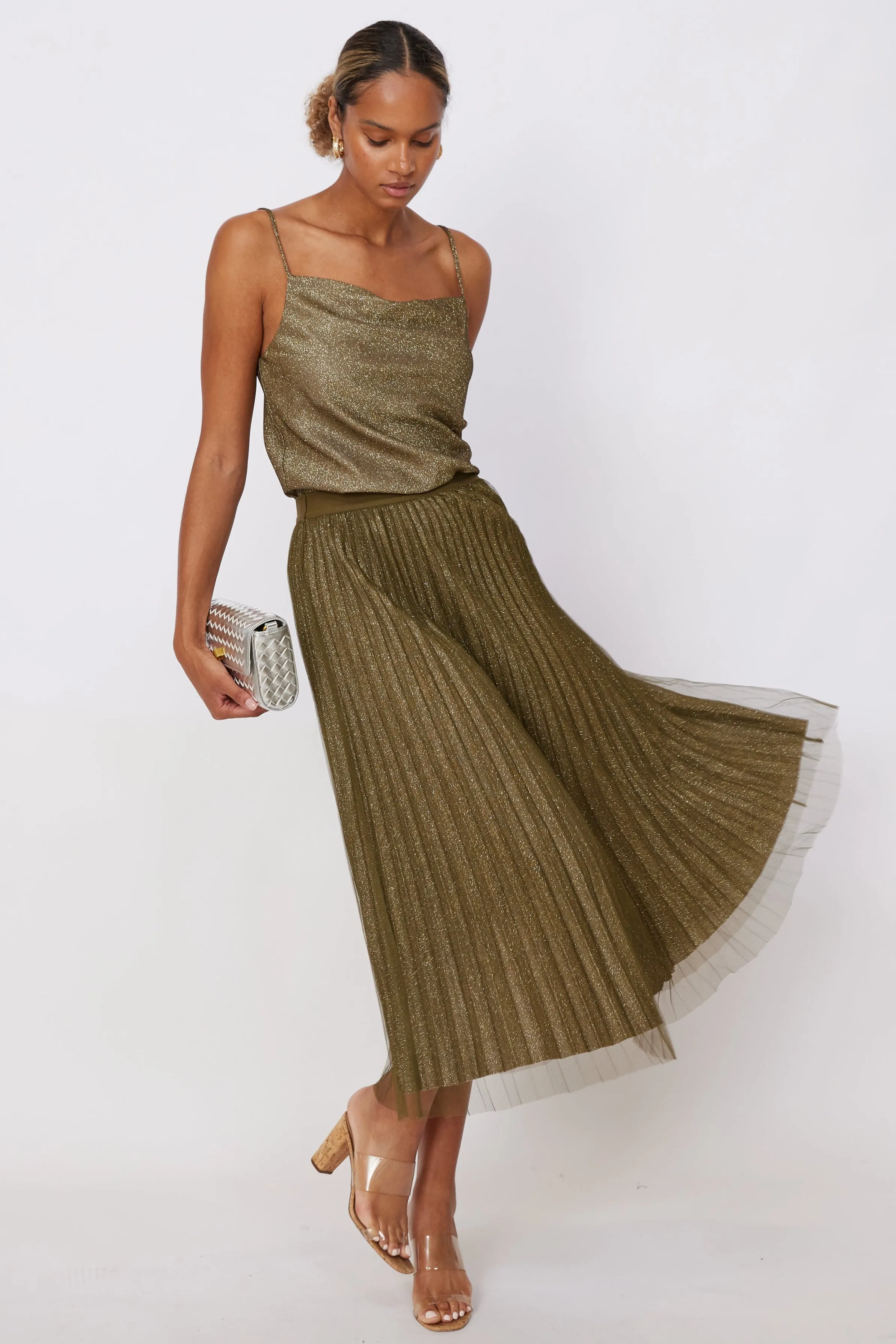 Hogan Pleated Mesh Midi Skirt