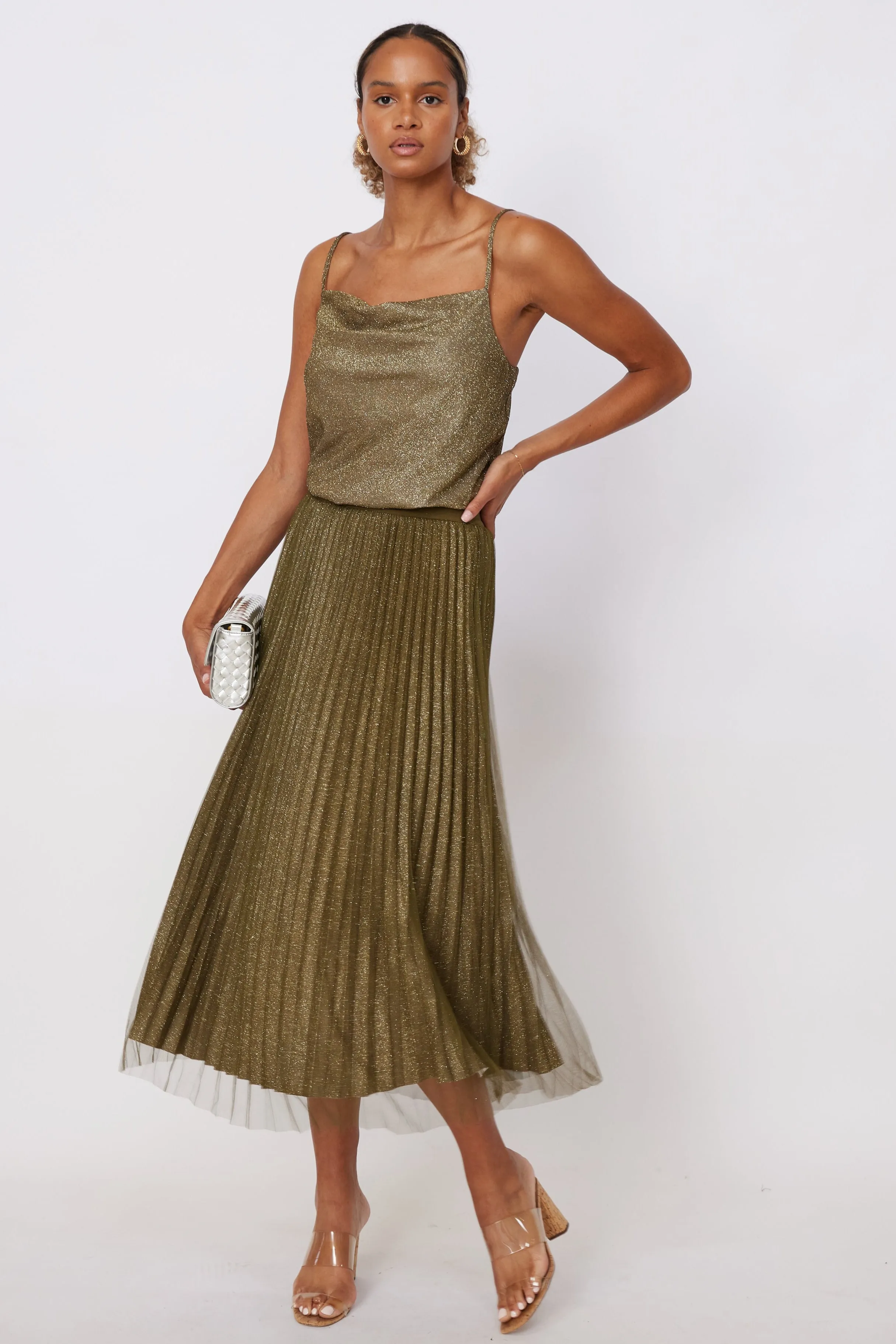 Hogan Pleated Mesh Midi Skirt