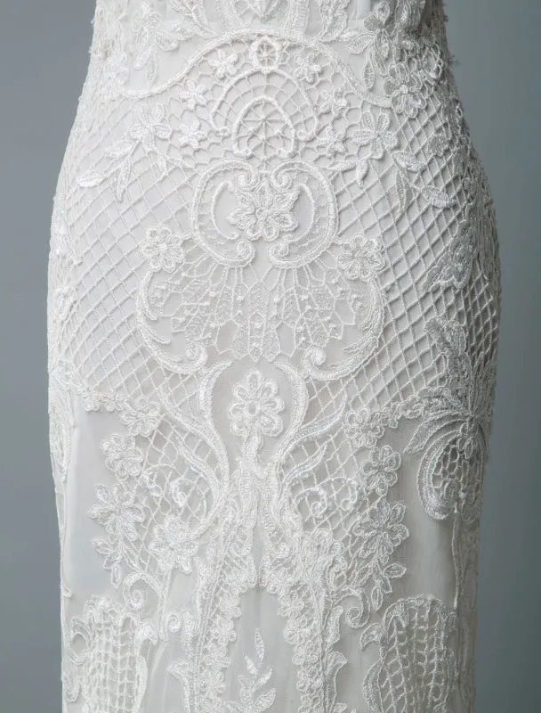 Lace Wedding Dress Mermaid Sweetheart Strapless Sleeveless Floor Length With Train Bridal Dresses