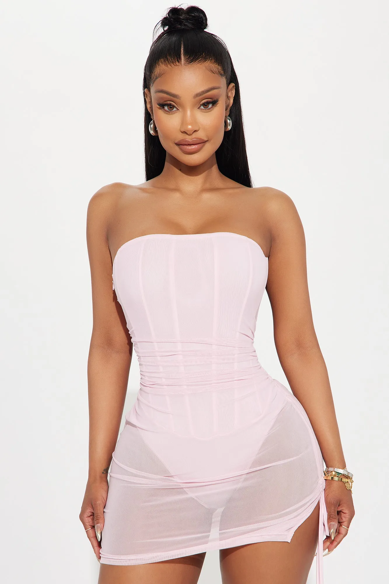 Lilou Mesh Micro Mini Dress - Pink