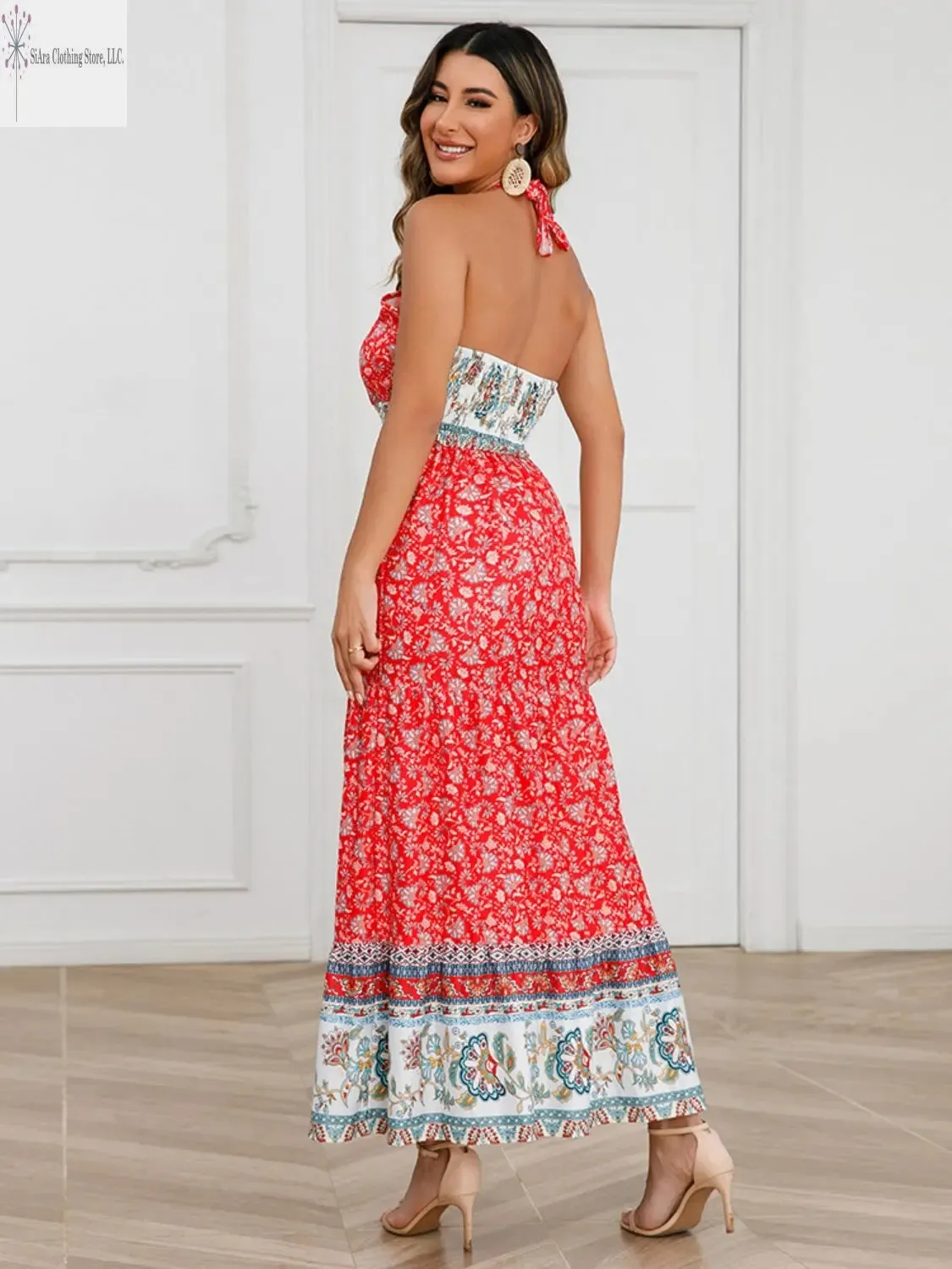 Printed Halter Midi Dress