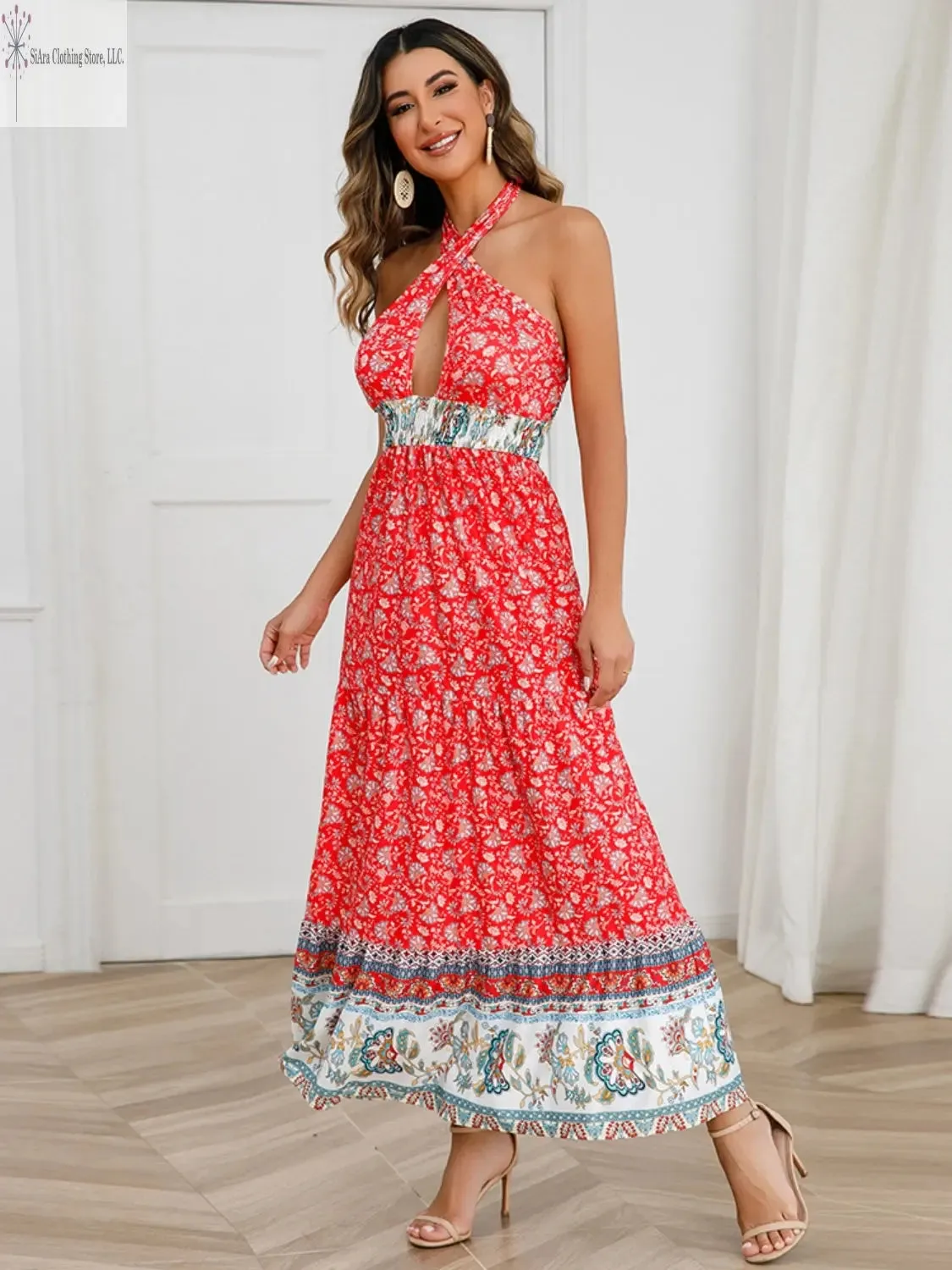 Printed Halter Midi Dress