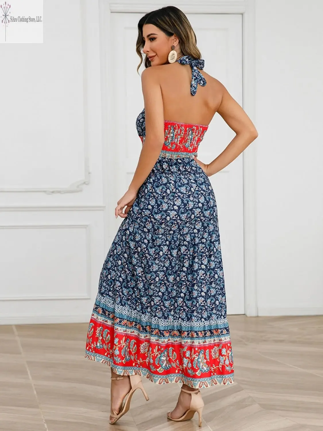 Printed Halter Midi Dress
