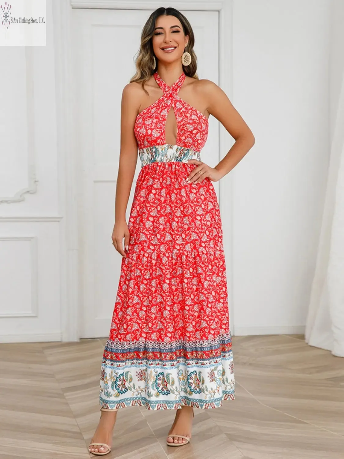 Printed Halter Midi Dress