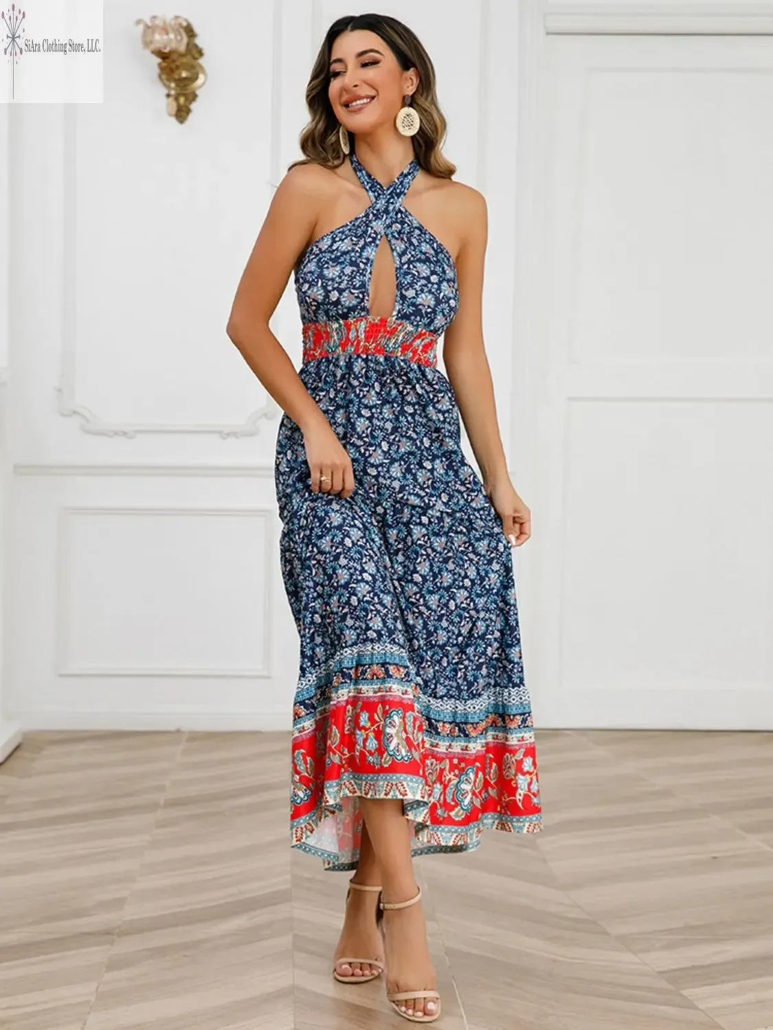 Printed Halter Midi Dress