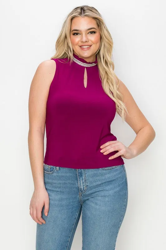 Raspberry Ruffle Mock Neck Top