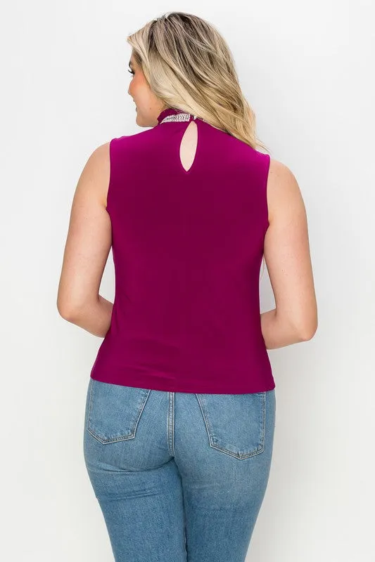 Raspberry Ruffle Mock Neck Top