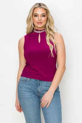 Raspberry Ruffle Mock Neck Top