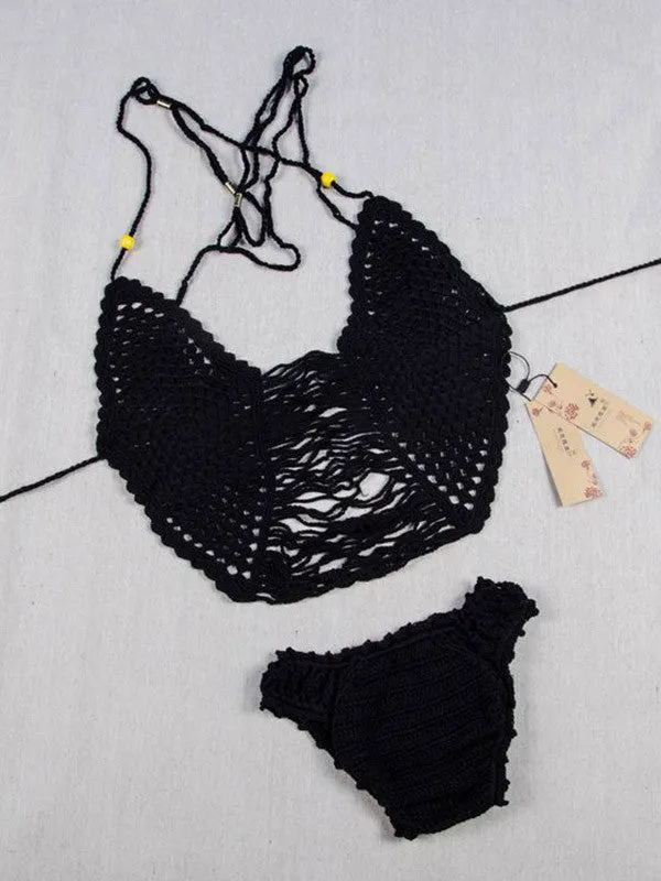 Sexy Knitting Crochet Hollow Front Circle Bikini Sets