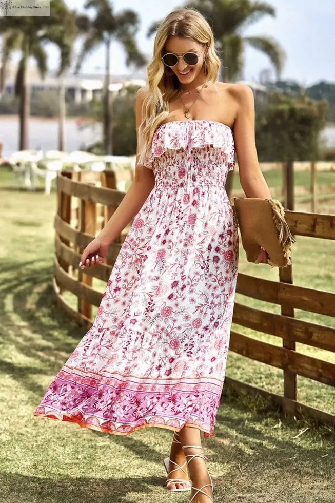 Strapless Boho Dress With Slit