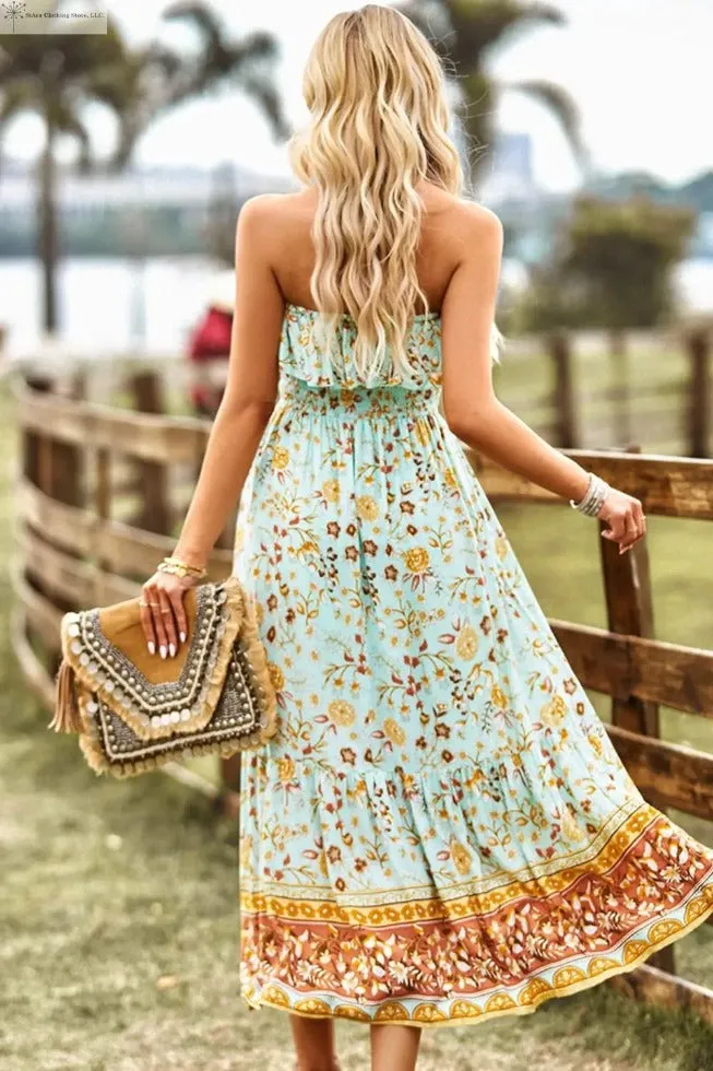 Strapless Boho Dress With Slit