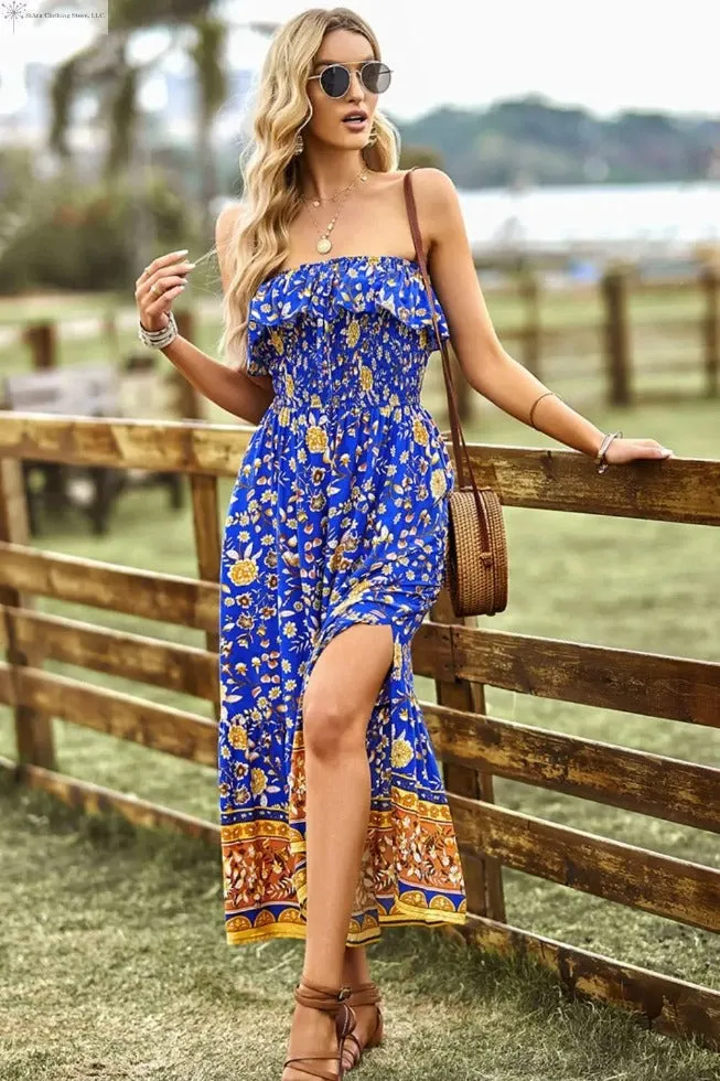 Strapless Boho Dress With Slit