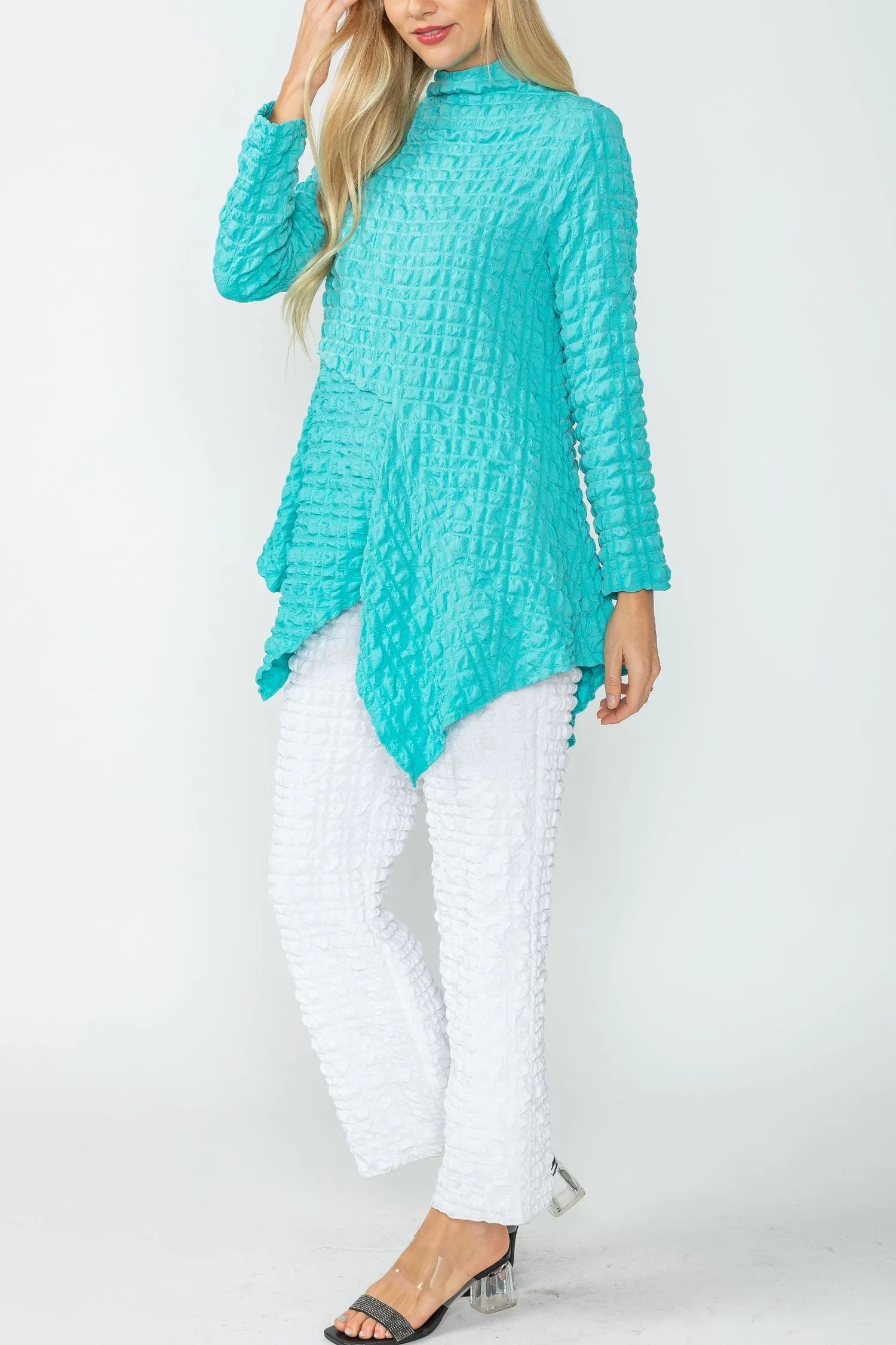 Turquoise Mock Neck Asymmetric Top
