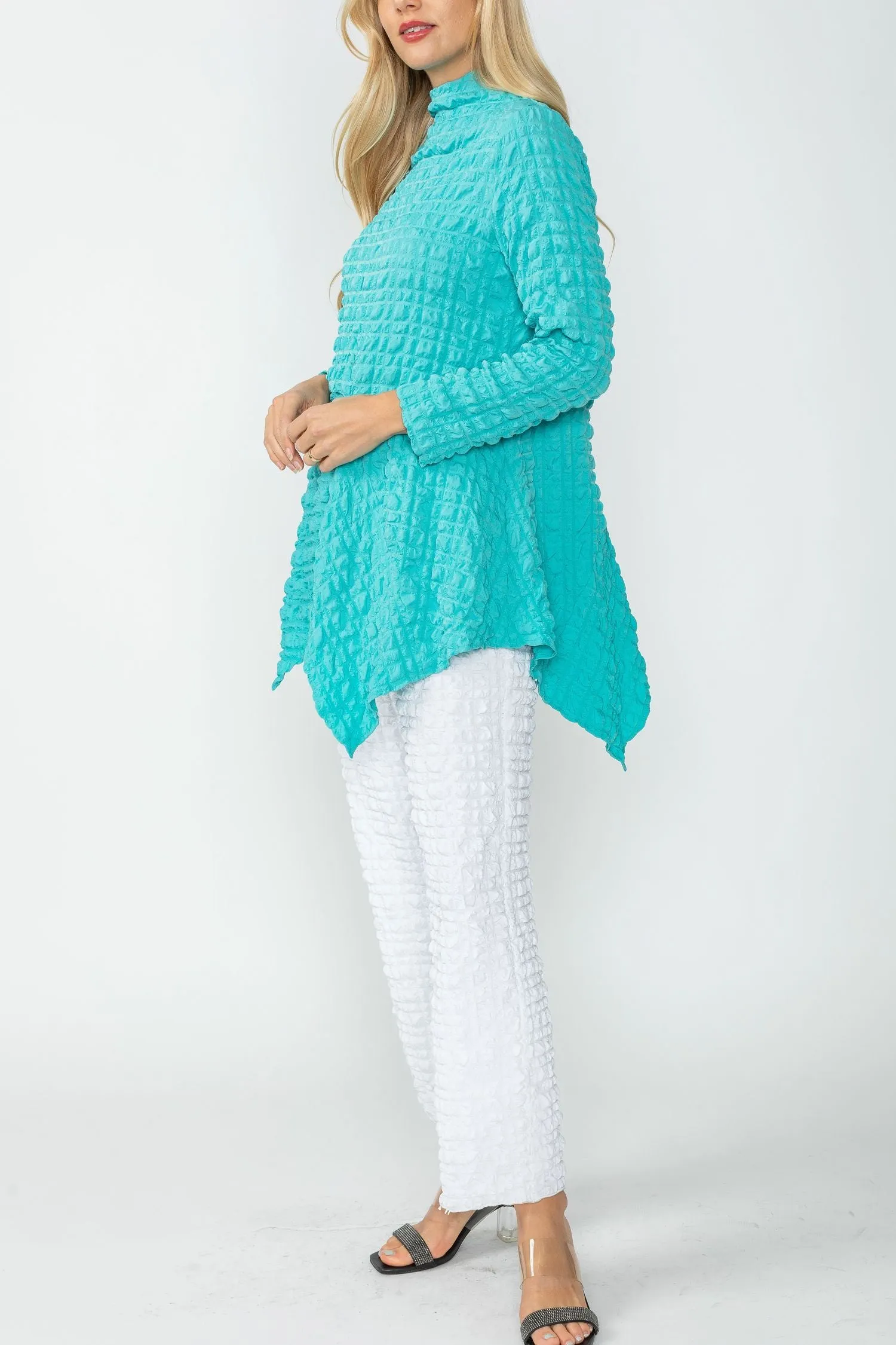Turquoise Mock Neck Asymmetric Top