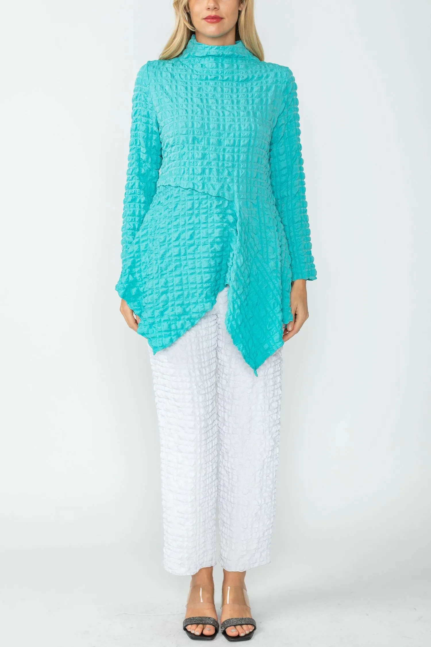 Turquoise Mock Neck Asymmetric Top