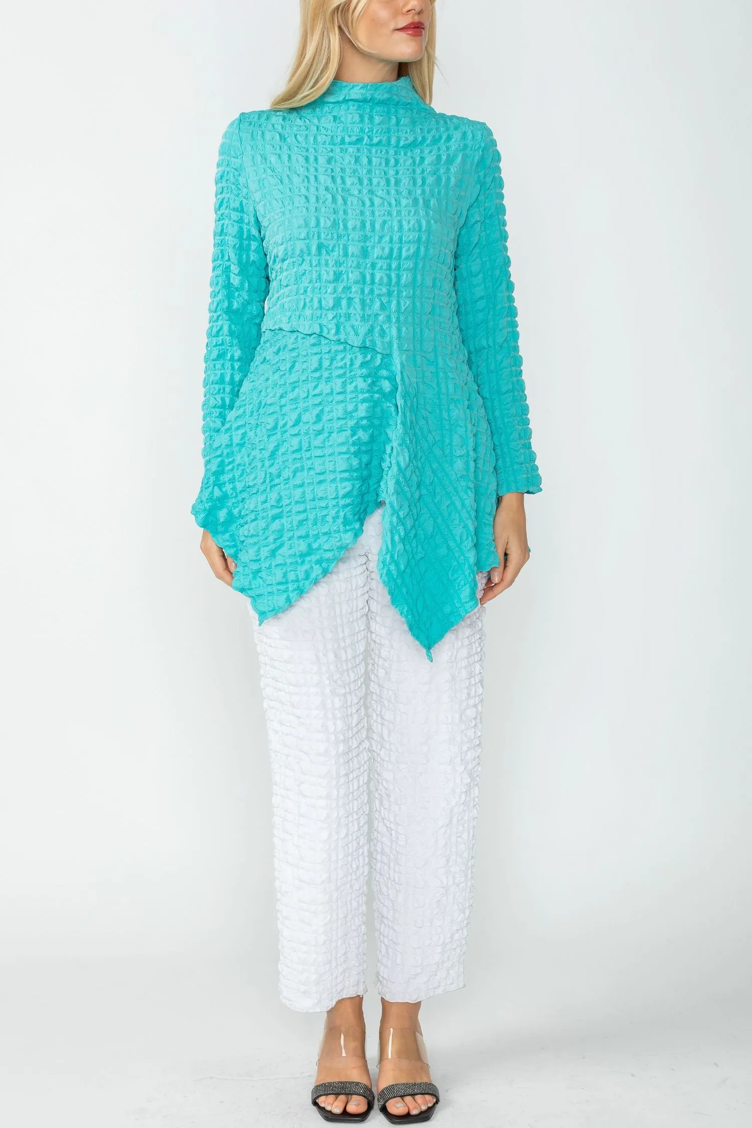 Turquoise Mock Neck Asymmetric Top