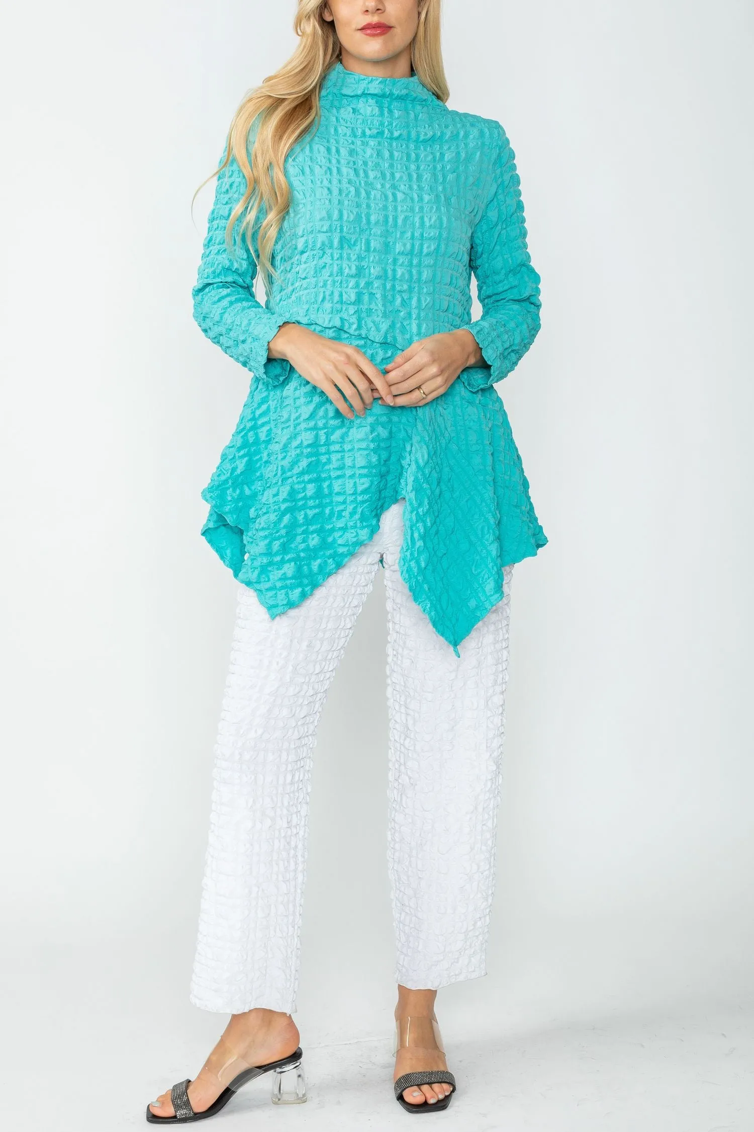 Turquoise Mock Neck Asymmetric Top