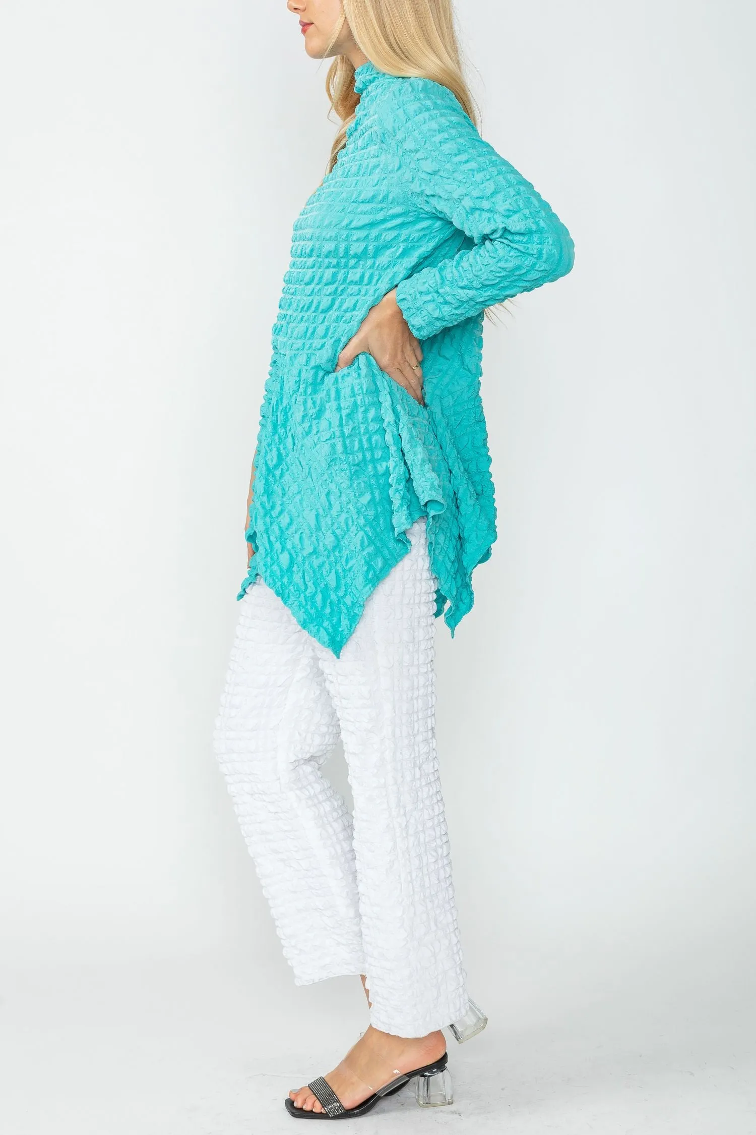 Turquoise Mock Neck Asymmetric Top
